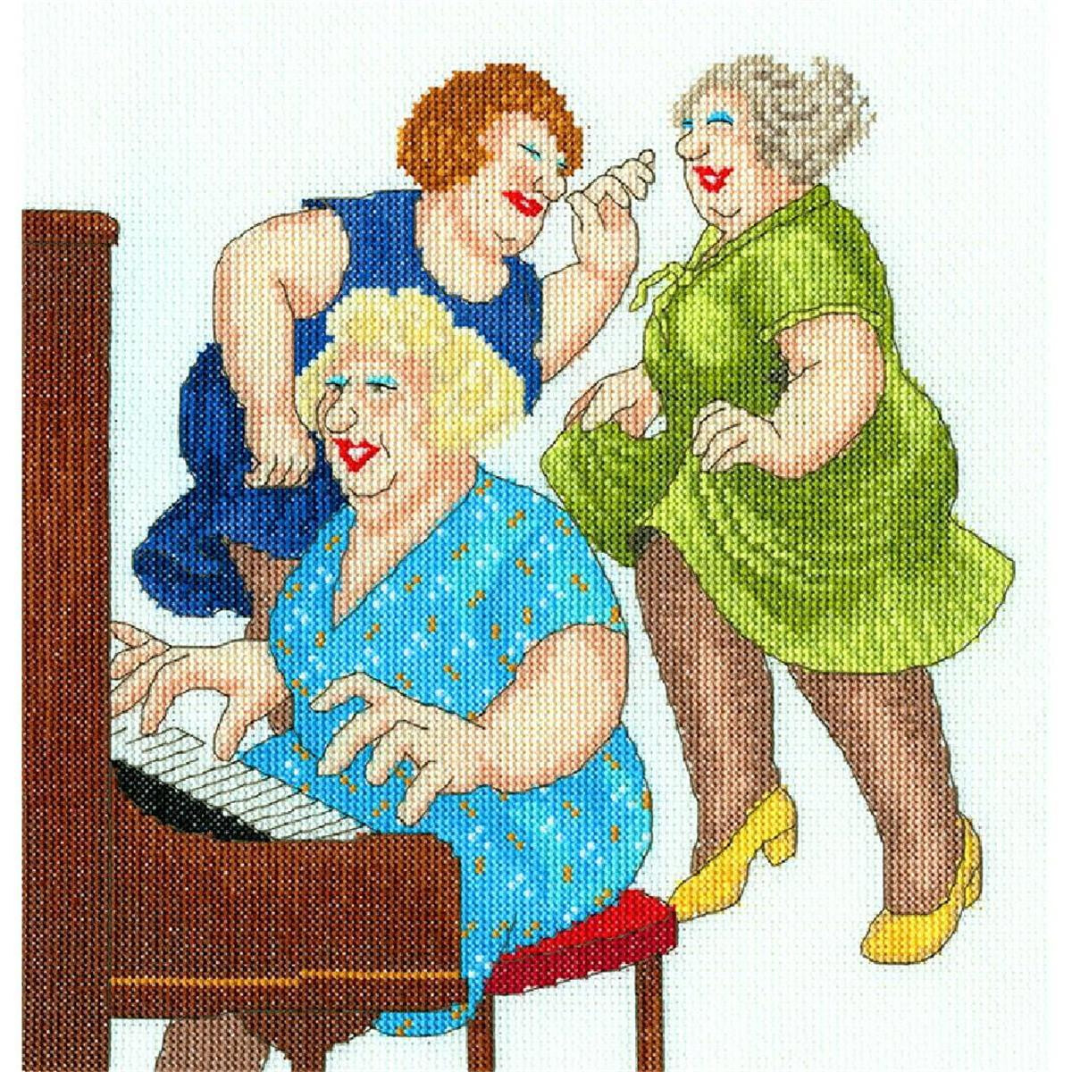 A colorful embroidery pack cross stitch picture of three...