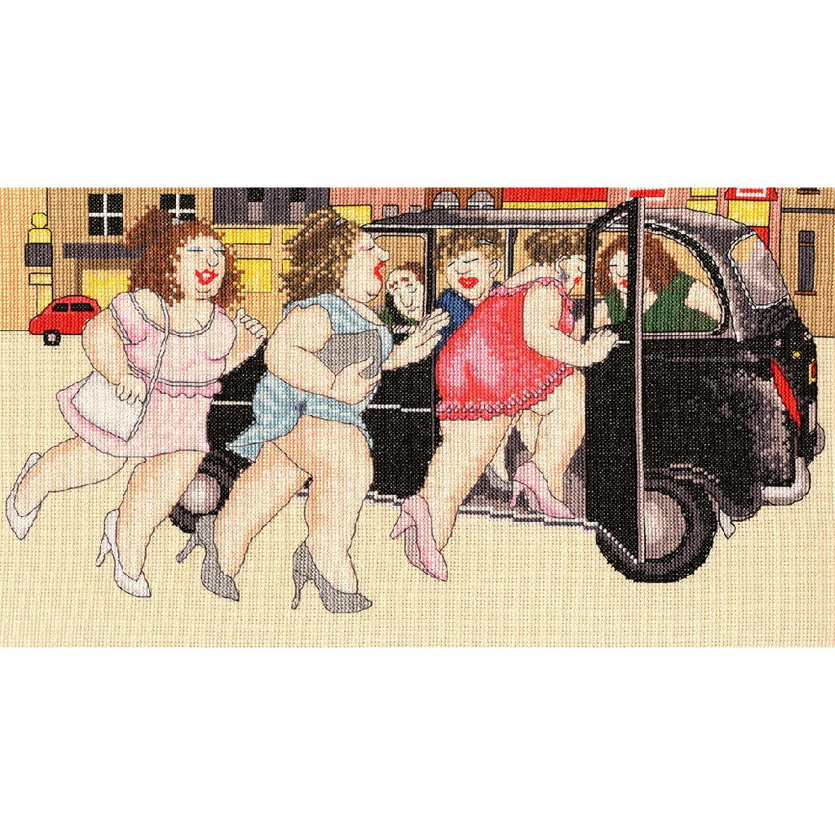 A whimsical illustration shows five curvy, stylish women...