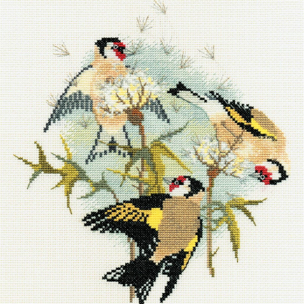 Снятый с производства набор для вышивания крестом Bothy Threads "Birds - Goldfinch and Thistles", 24x23 см, DWBB04, счетная схема
