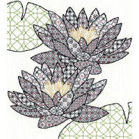Set punto croce Bothy Threads Blackwork "Water lily", 27x30cm, xbw3, schema di conteggio