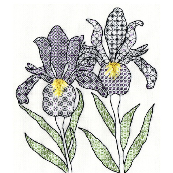 Bothy Threads Blackwork counted cross stitch Kit "Irises", 30x33cm, XBW5