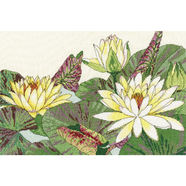 Bothy Threads kruissteekset "Waterlelies bloemen", 36x24cm, xbd12, telpatroon