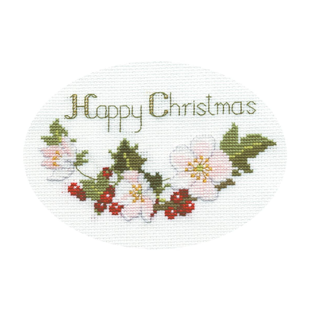 An embroidered oval design with the text Merry Christmas...