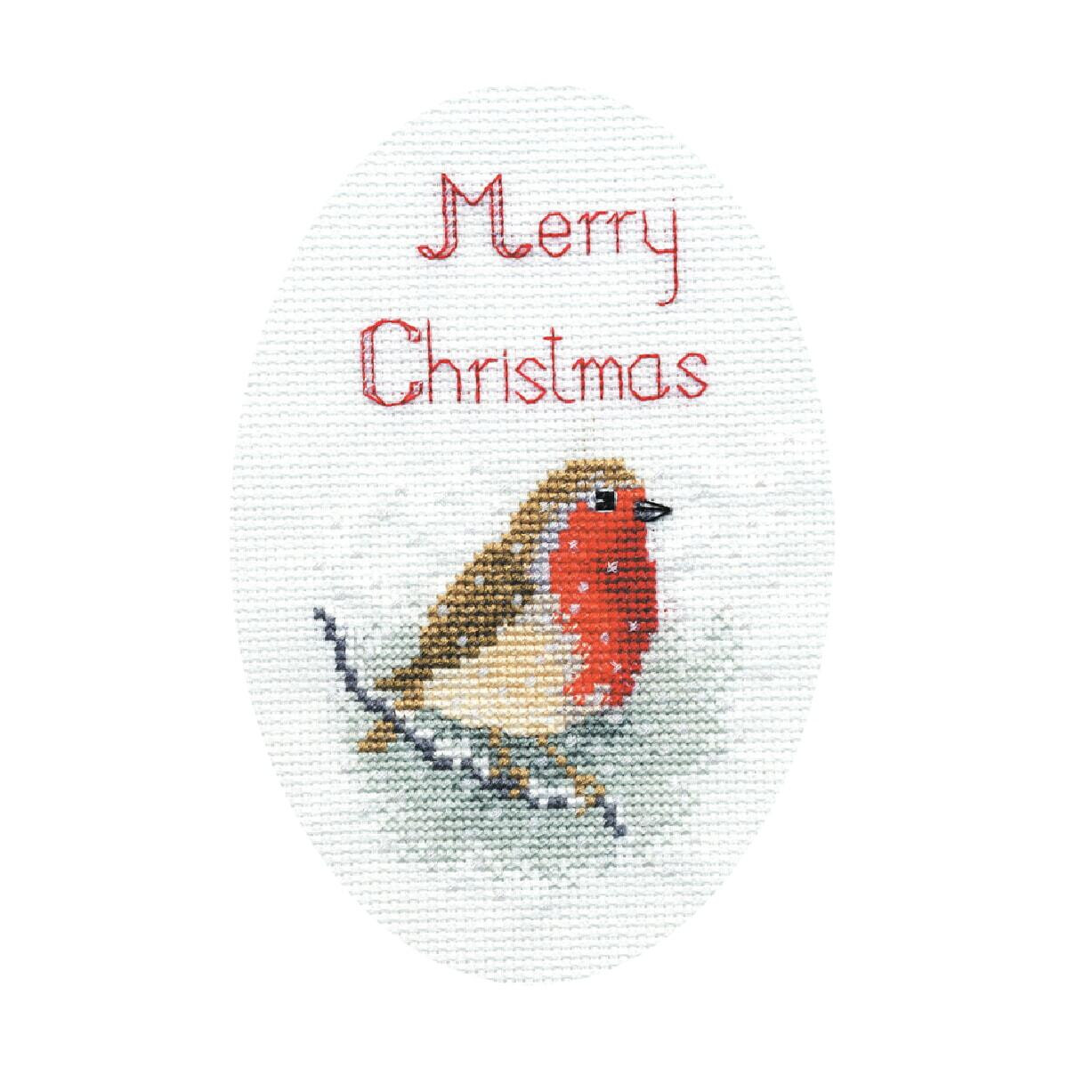 An oval embroidery pack from Bothy Threads with a robin...