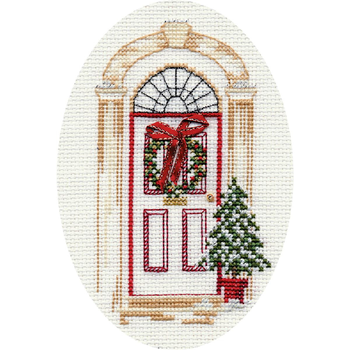 A Bothy Threads embroidery pack of a festive red door...