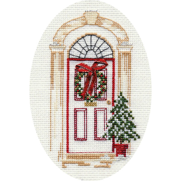 Bothy Threads wenskaart kruissteek set "Kerst deur", 9x13.3cm, dwcdx07, telpatroon