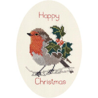 Bothy Threads Greating card counted cross stitch Kit "Holly And Robin ", 9x13.3cm, DWCDX18