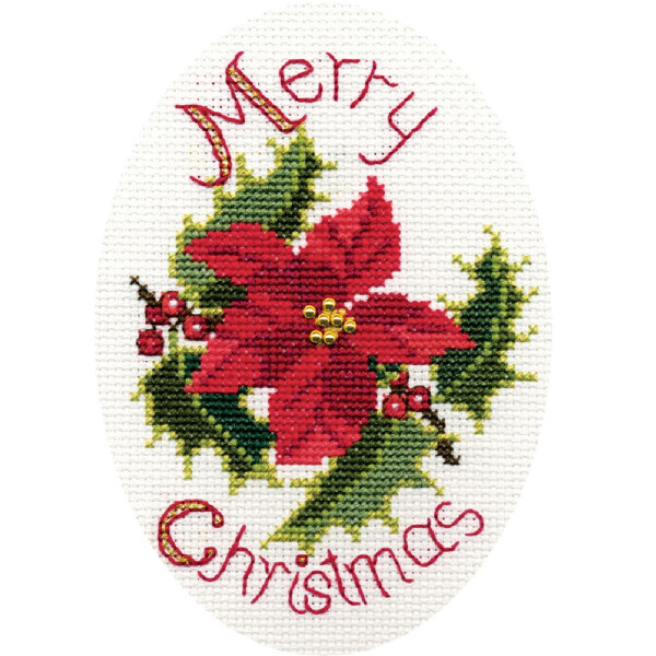 Bothy Threads Greating card counted cross stitch Kit "Poinsettia And Holly ", 9x13.3cm, DWCDX31
