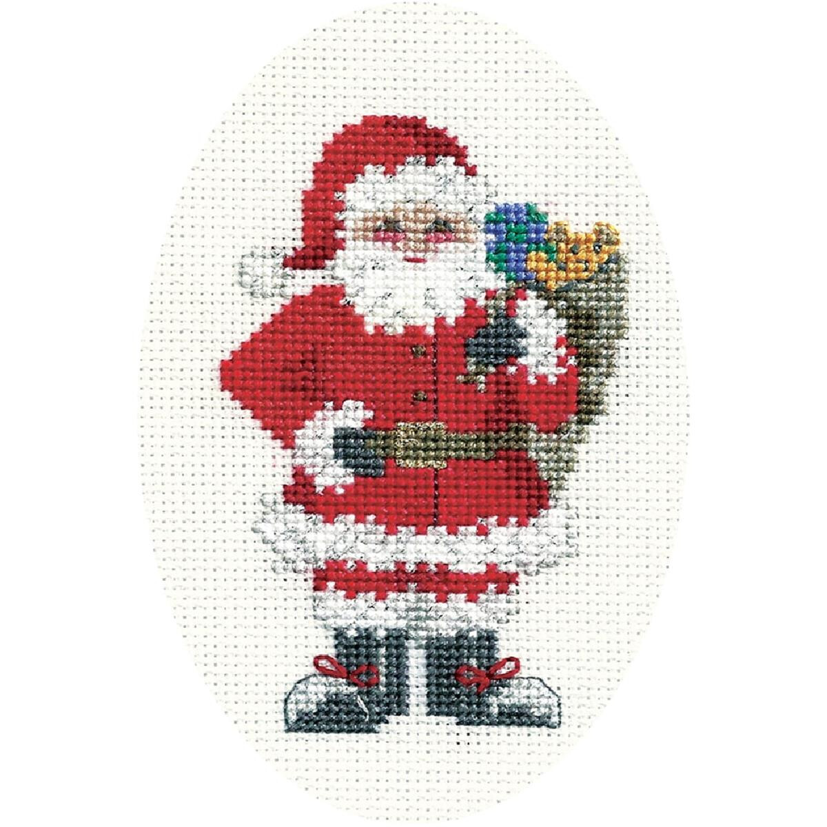 A cross-stitch design with Santa Claus in his traditional...
