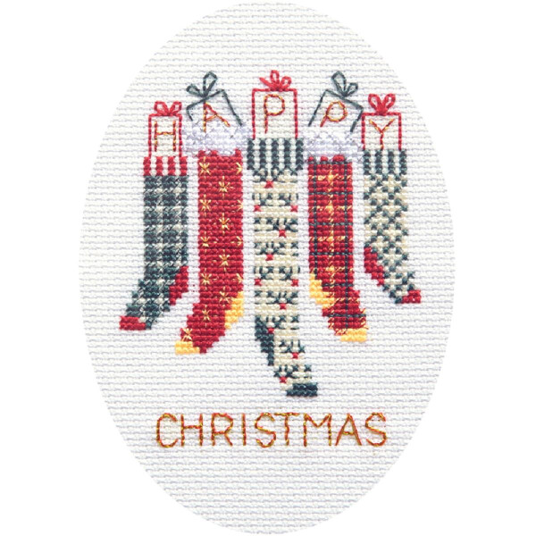 Bothy Threads Greating card counted cross stitch Kit "Christmas Stockings", 9x13.3cm, DWCDX40