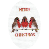 Bothy Threads Greating card counted cross stitch Kit "Robin Trio", 9x13.3cm, DWCDX41