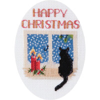 Set de punto de cruz de tarjeta de felicitación Bothy Threads "Christmas cat", 9x13.3cm, dwcdx48, patrón de conteo