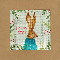Bothy Threads carte de voeux point de croix set "Christmas bunny", 10x10cm, xmas10, modèle de point de croix compté