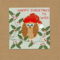 Bothy Threads Greating card counted cross stitch Kit "Xmas Owl", 10x10cm, XMAS11