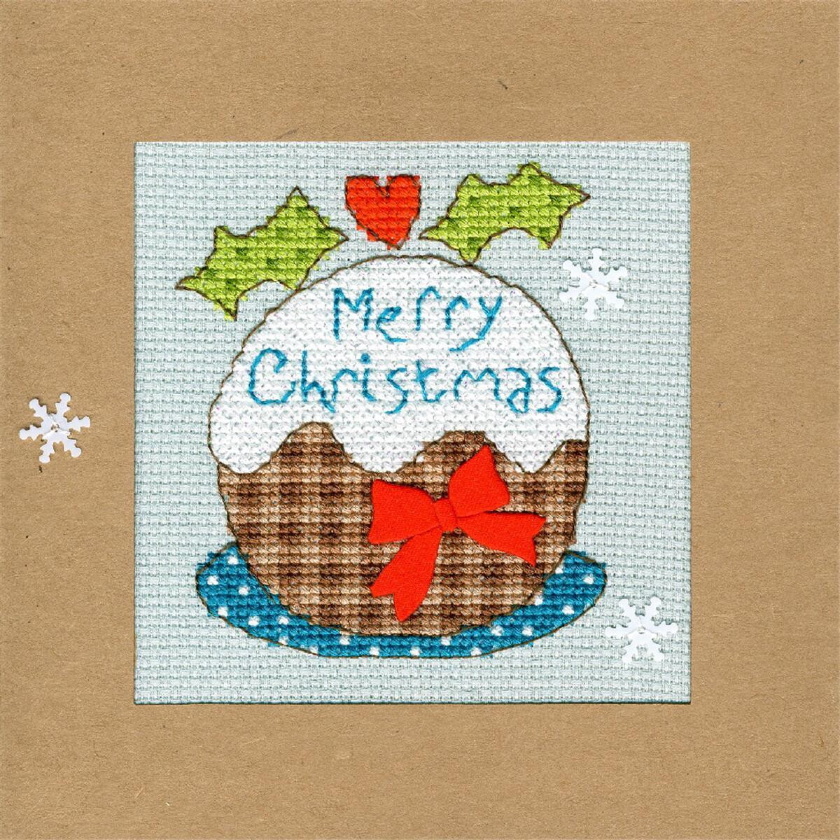 A handmade Christmas card features an embroidered Bothy...