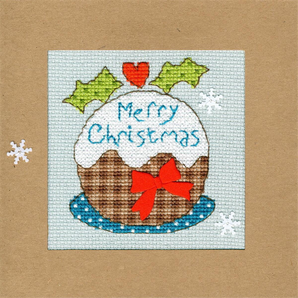 Bothy Threads Greating card counted cross stitch Kit "Snowy Pudding", 10x10cm, XMAS16