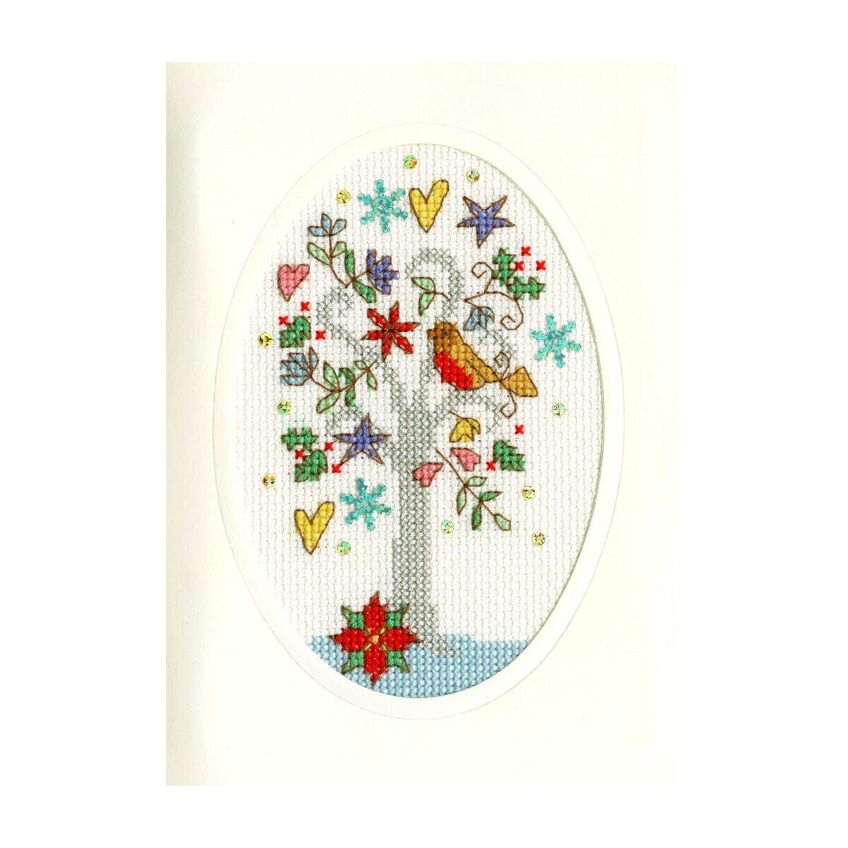 An embroidered embroidery pack of a tree in an oval frame...