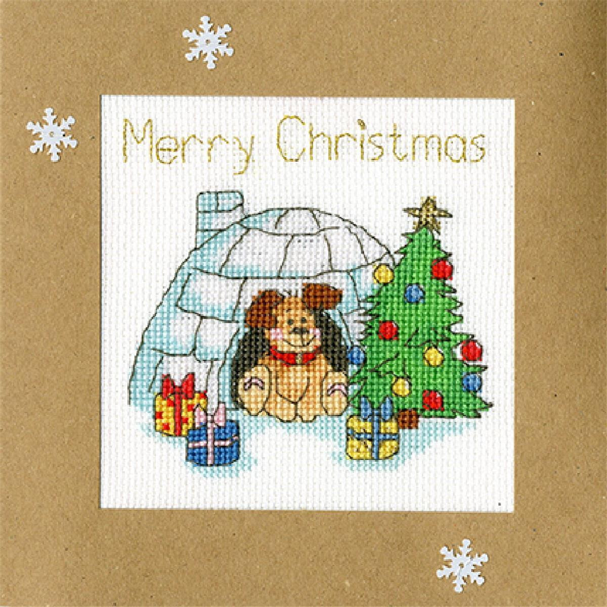 A festive embroidery pack from Bothy Threads shows a dog...