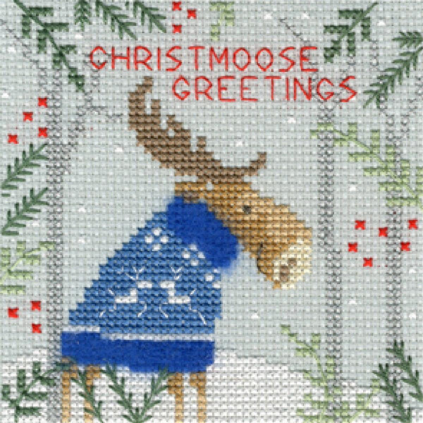 Bothy Threads Greating card counted cross stitch Kit "Xmas Moose", 10x10cm, XMAS7