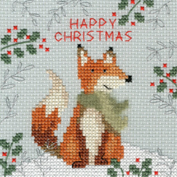 Set de punto de cruz de tarjeta de felicitación Bothy Threads "Christmas fox", 10x10cm, xmas8, patrón de conteo