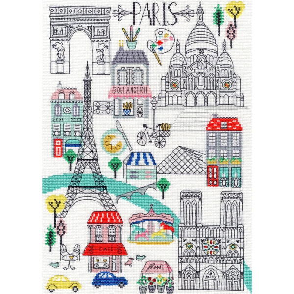 Набор для вышивания крестом Bothy Threads "Love Paris", 26x36 см, XLS5, Счетные схемы