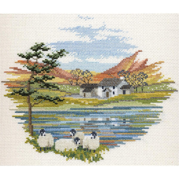 Набор для вышивания крестом Bothy Threads "Landscape - Lakeside Farm", 20x17cm, DWCON08, счётная схемаs