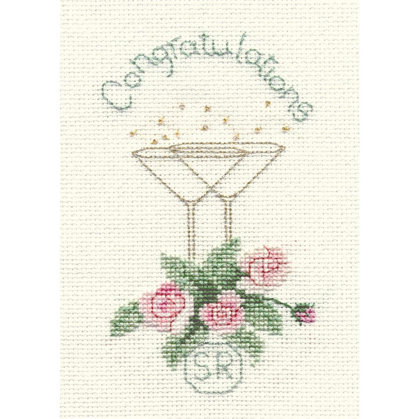 Bothy Threads greating card counted cross stitch Kit "Rose And Champagne ", 9x13.3cm, DWCDG12