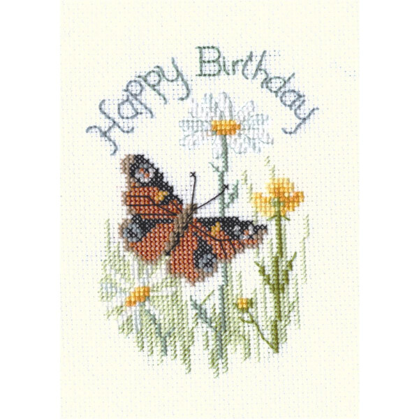 Bothy Threads greating card counted cross stitch Kit "Butterfly And Daisies", 9x13.3cm, DWCDG24