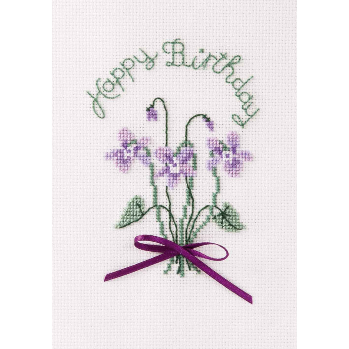 A cross stitch design on white fabric, known as an...