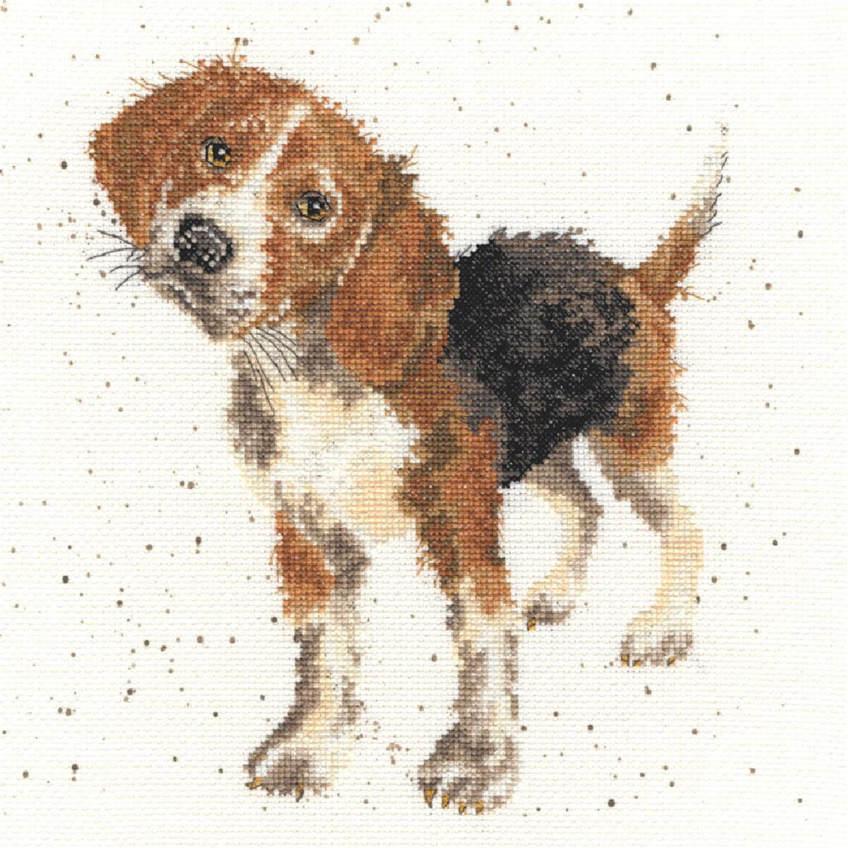 Eine Bothy Threads Stickpackung mit einem Beagle-Welpen...