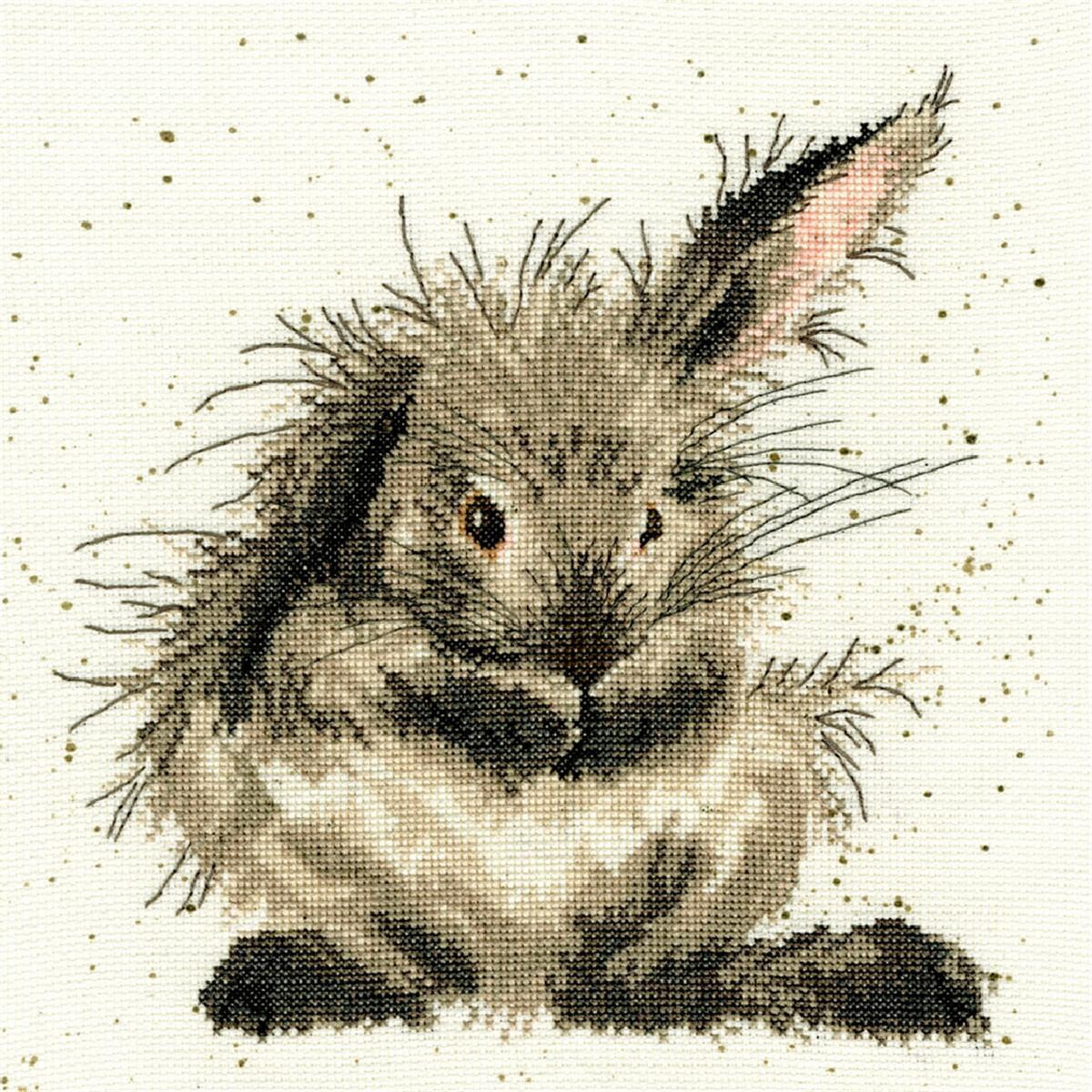 A Bothy Threads embroidery pack of a fluffy, gray rabbit...