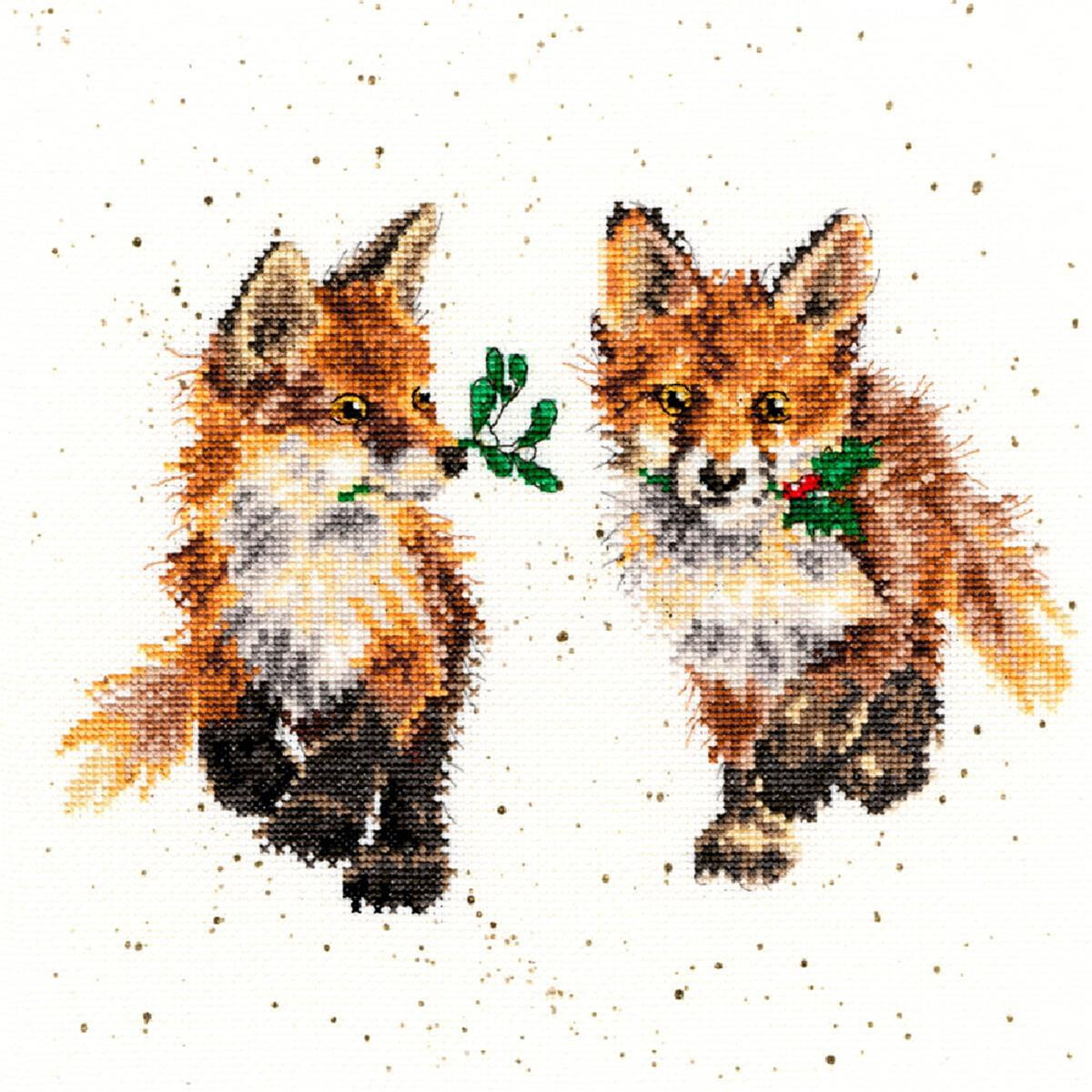 Two foxes in cross stitch, or embroidery packs from Bothy...