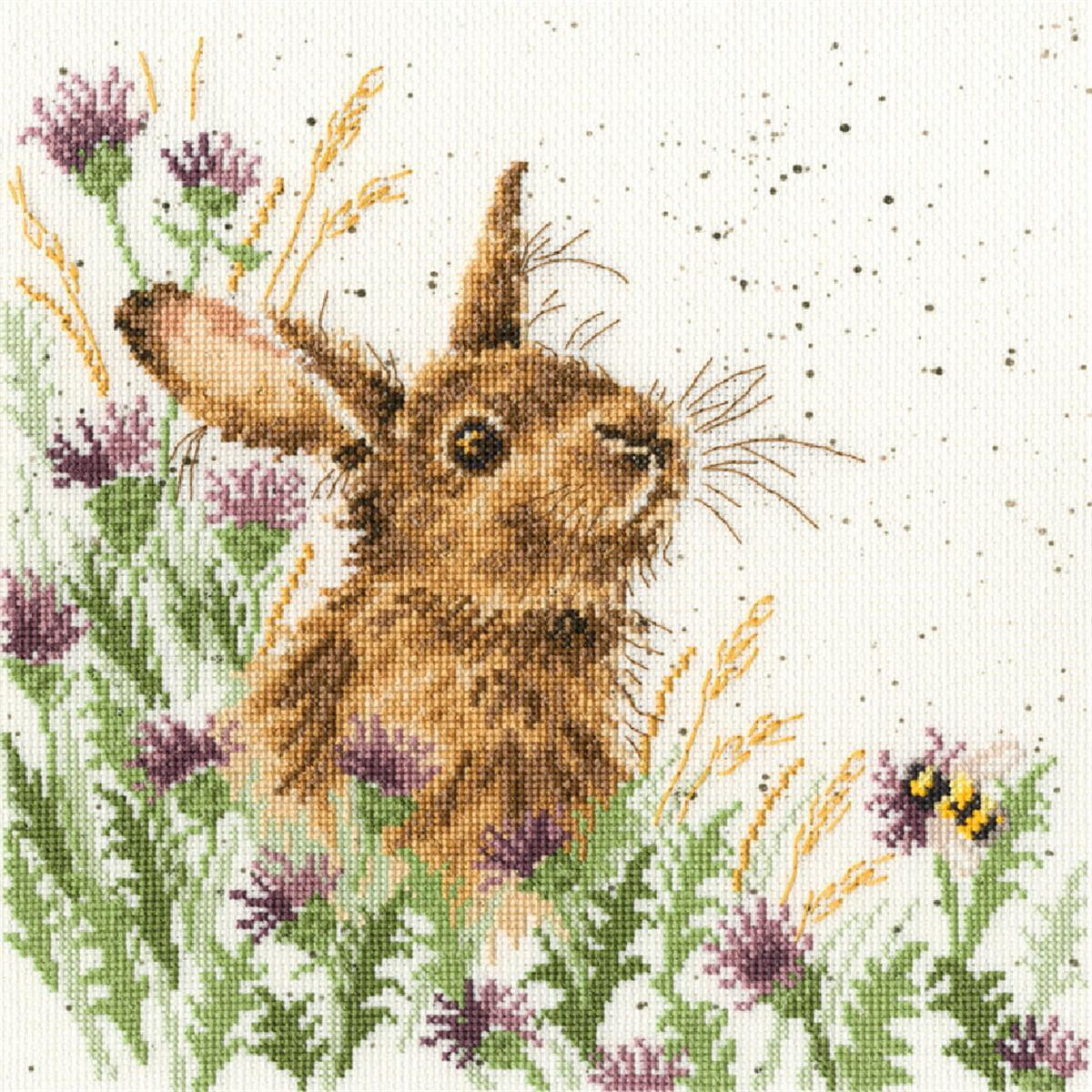 A detailed embroidery pack of a brown rabbit from Bothy...