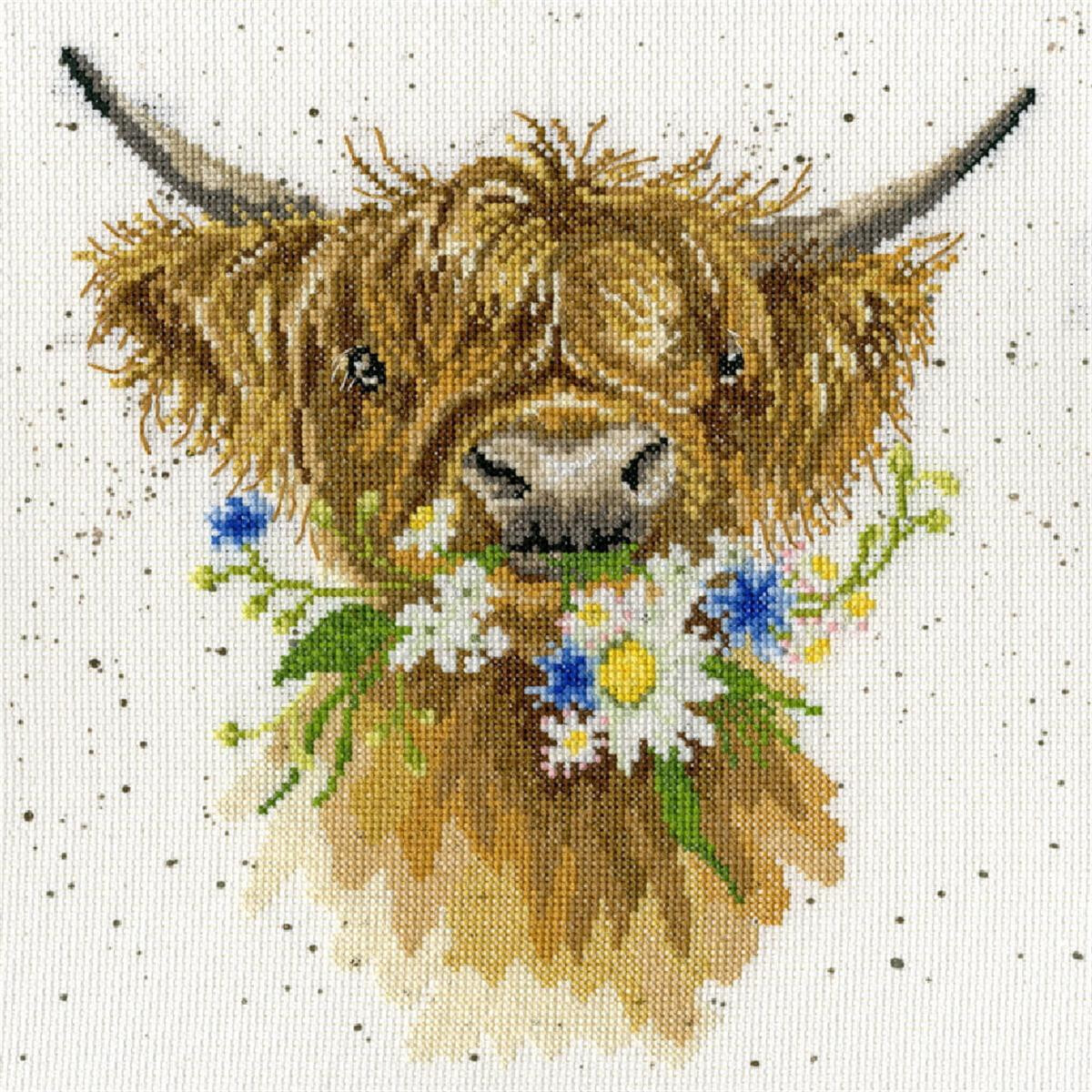 The embroidery kit from Bothy Threads shows a highland...