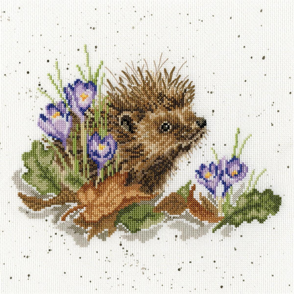 Bothy Threads embroidery pack art of a hedgehog nestled...