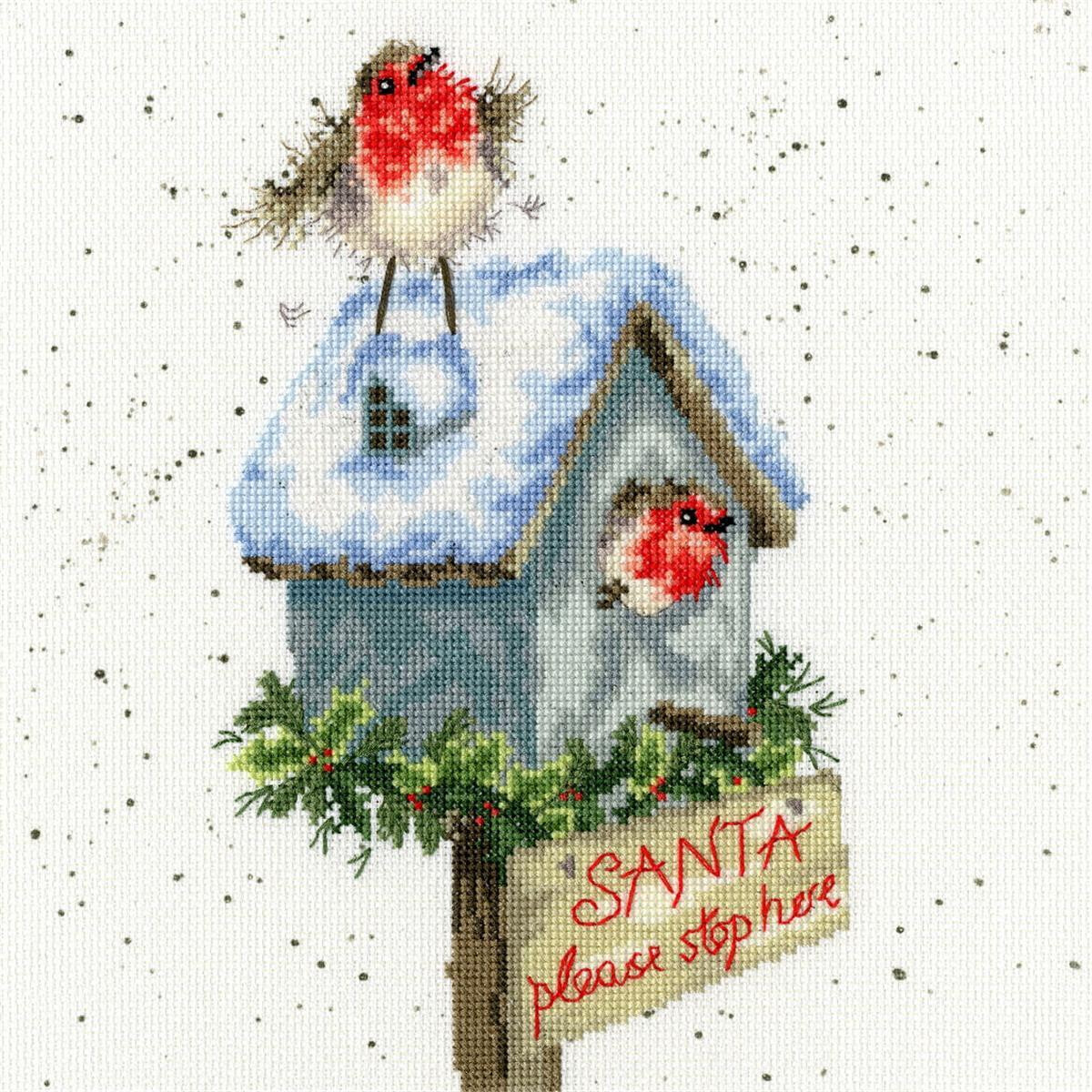 Bothy Threads Kruissteek set "Santa Please stay...