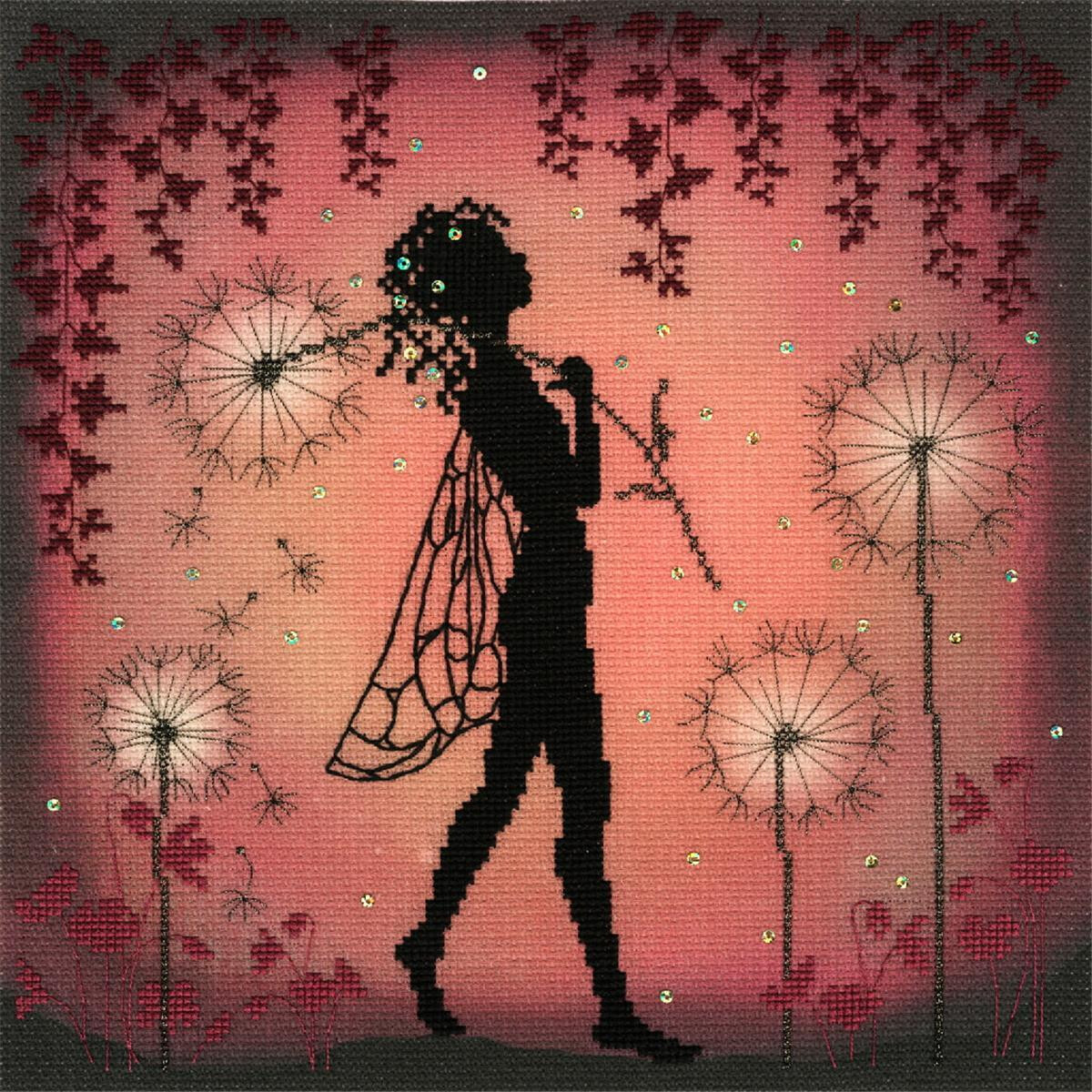 The silhouette of a fairy with delicate wings stands...