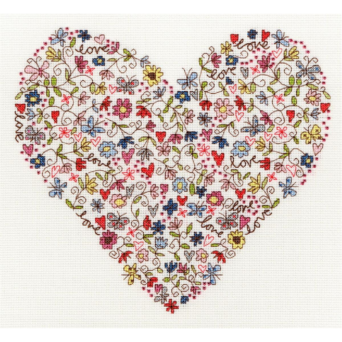 A heart-shaped embroidery pack filled with colorful...