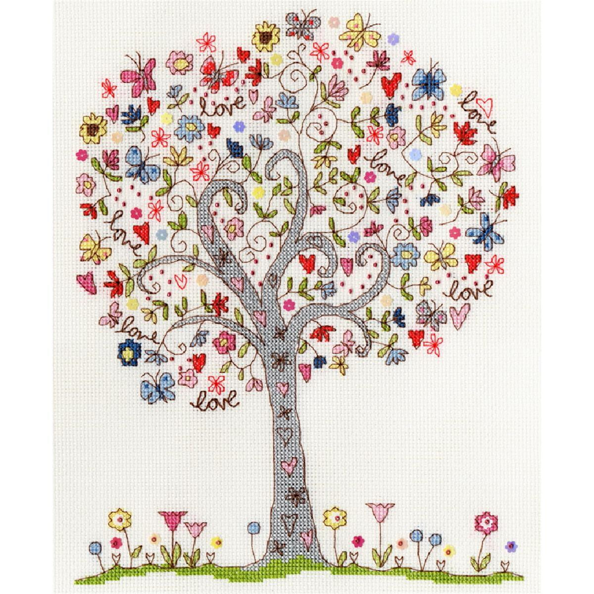 Embroidery pack with embroidery of a whimsical tree with...