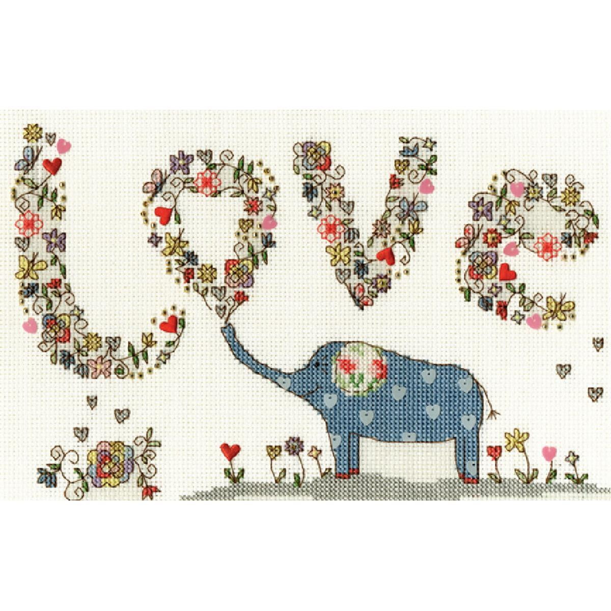 A cross stitch pattern with the word LOVE. The letters...