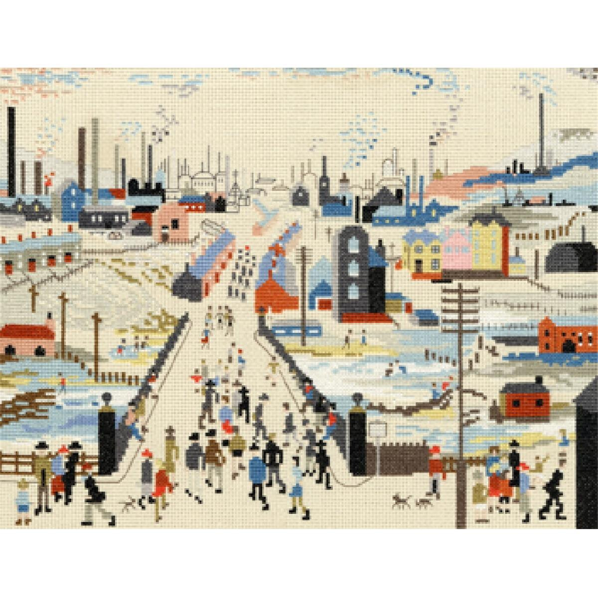 An embroidered embroidery pack of an industrial town with...