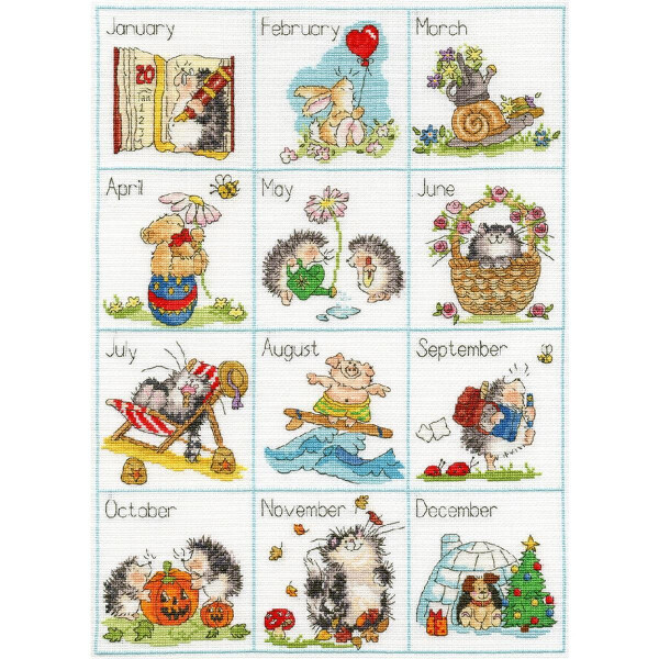 Bothy Threads counted cross stitch Kit "Calendar Creatures", 31x41cm, XMS15