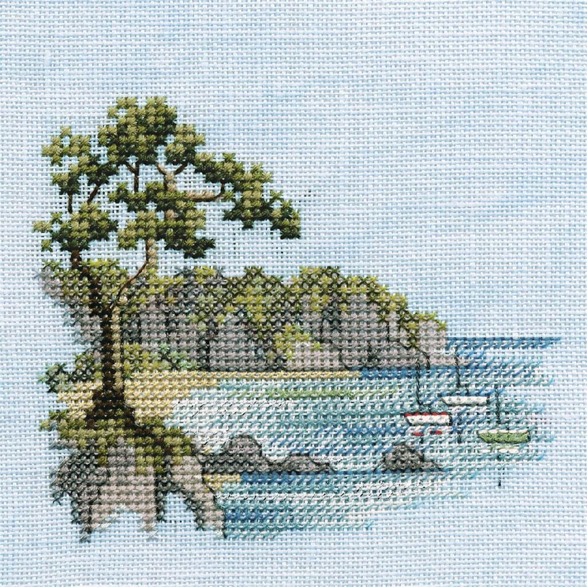 A Bothy Threads embroidery pack depicting a picturesque...
