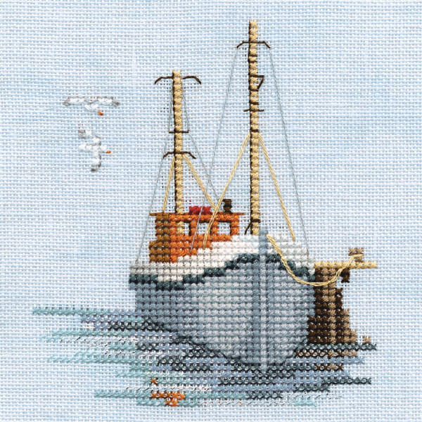 Набор для вышивания крестом Bothy Threads "Minuets - Fishing Boat", 10x10 см, DWMIN02A, счетная схема