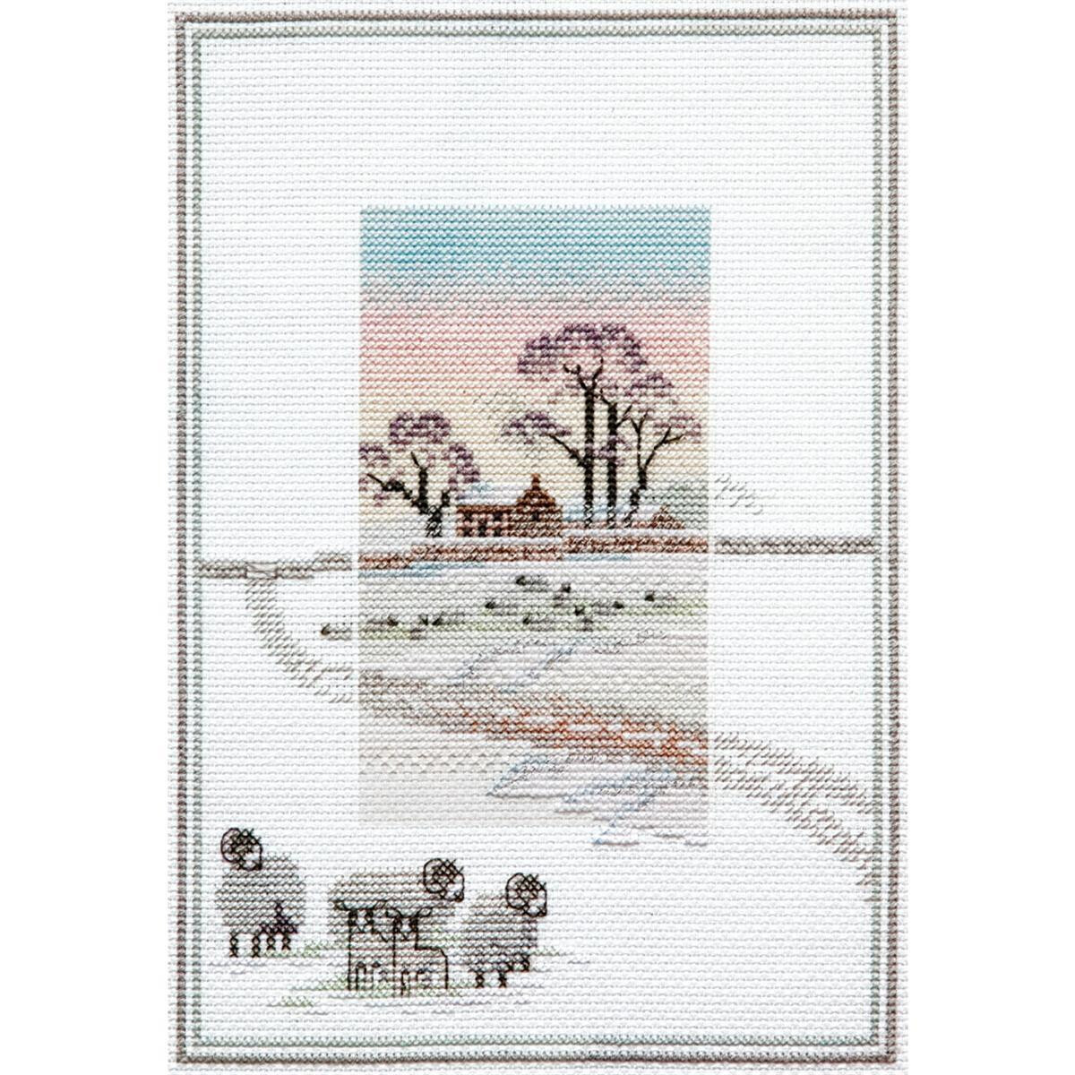 A winter landscape stitched in cross stitch or embroidery...