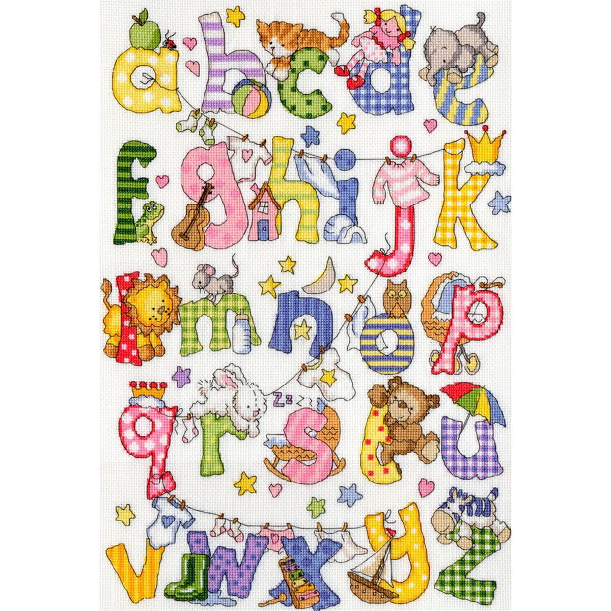 A colorful alphabet cross stitch embroidery pack from...