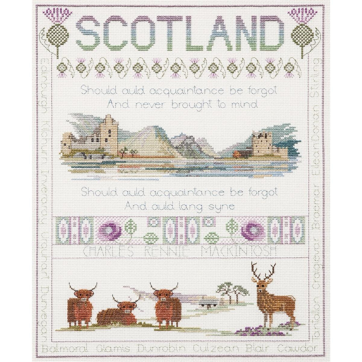 An intricate embroidery pack artwork with Scotland motifs...