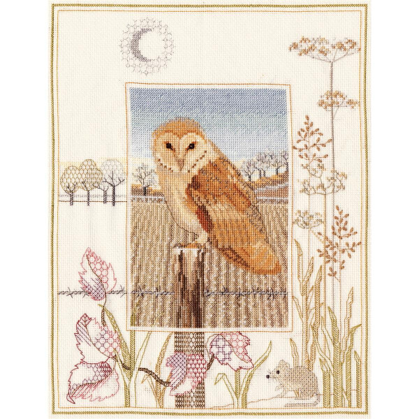 Set de punto de cruz de Bothy Threads "Animal World- Barn Owl", 26.9x34.2cm, dwwil3, patrón de conteo