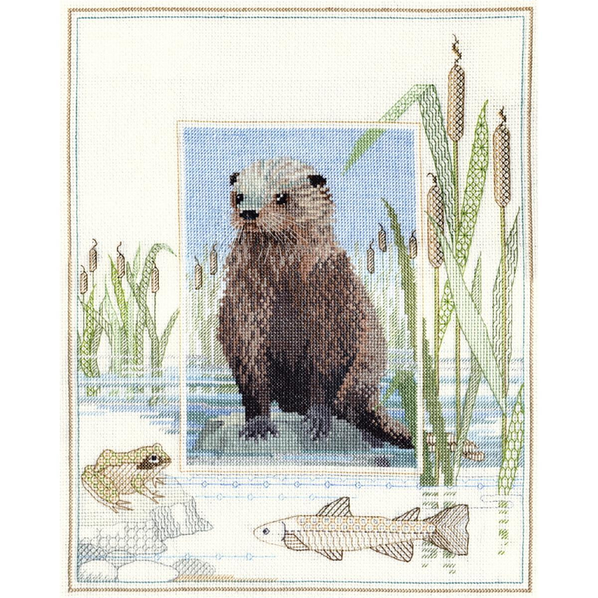 Eine Stickpackung von Bothy Threads zeigt einen Otter,...