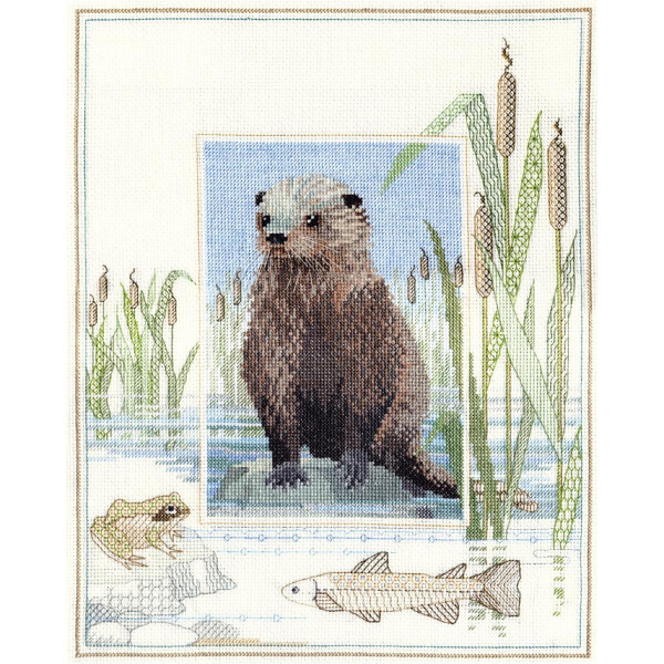 Bothy Threads kruissteekset "Animal World - Otter", 26.9x34.2cm, dwwil6, telpatroon